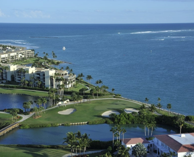 aerial image of sailfish point and the ocean with oceanfront condos