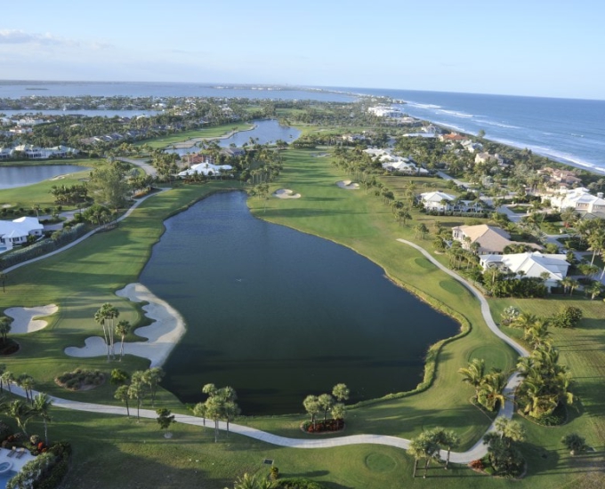 aerial of the waterfront Jack Nicklaus Golf Course at sailfish point