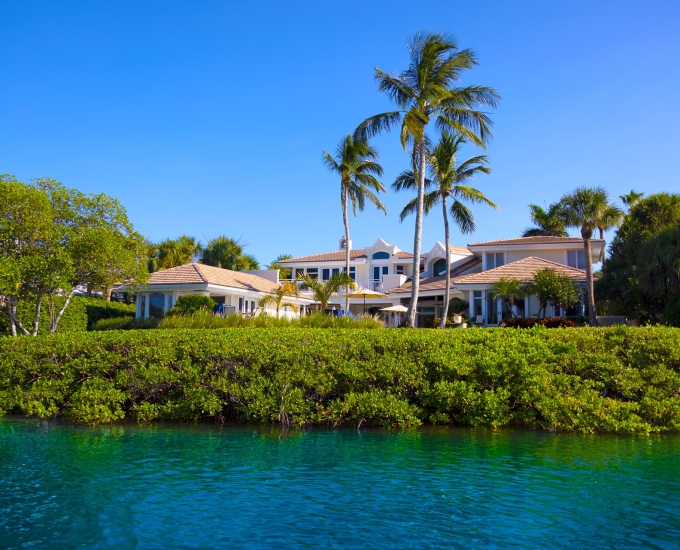 exterior elevation of waterfront home at sailfish point