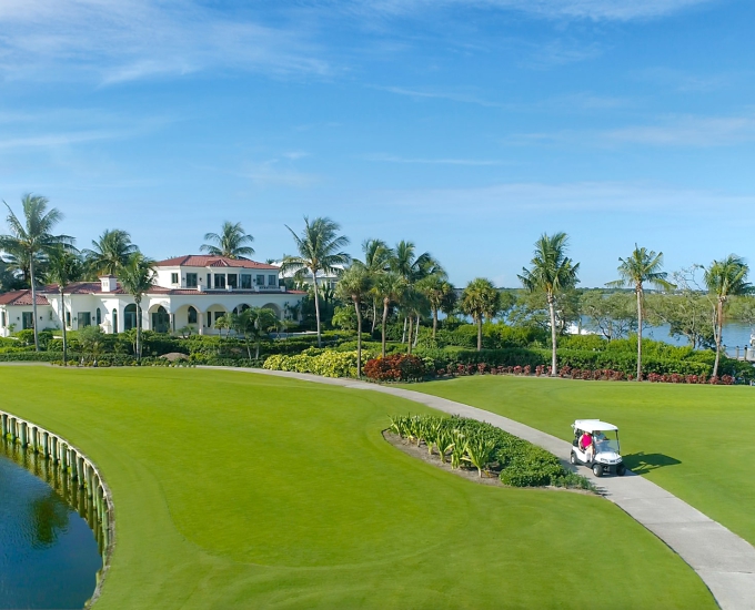 aerial image of golf cart at sailfish point golf course