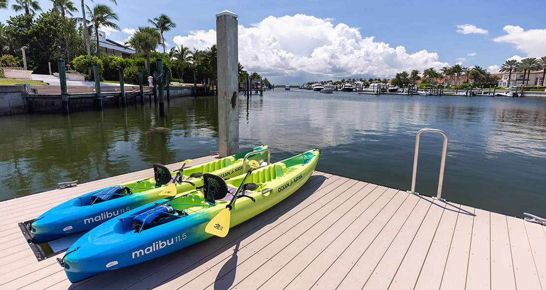 two kayaks on the deck at sailfish point