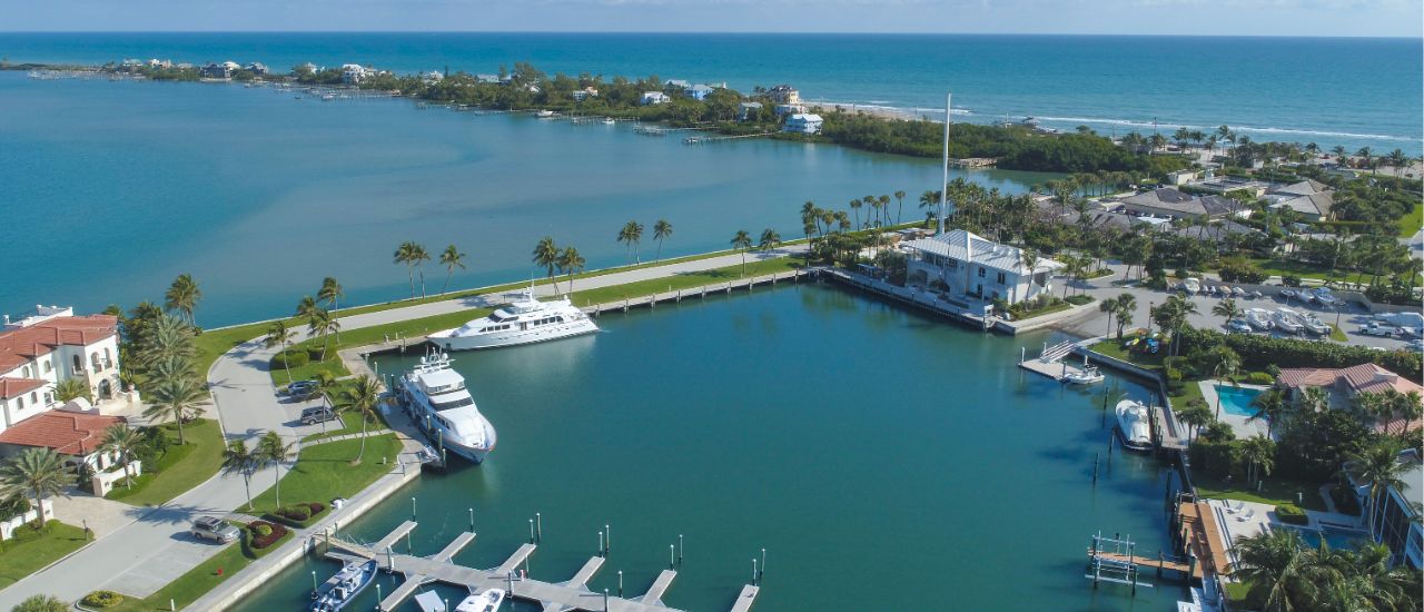Aerial overview of the Sailfish Point Private Yacht Club and Marina