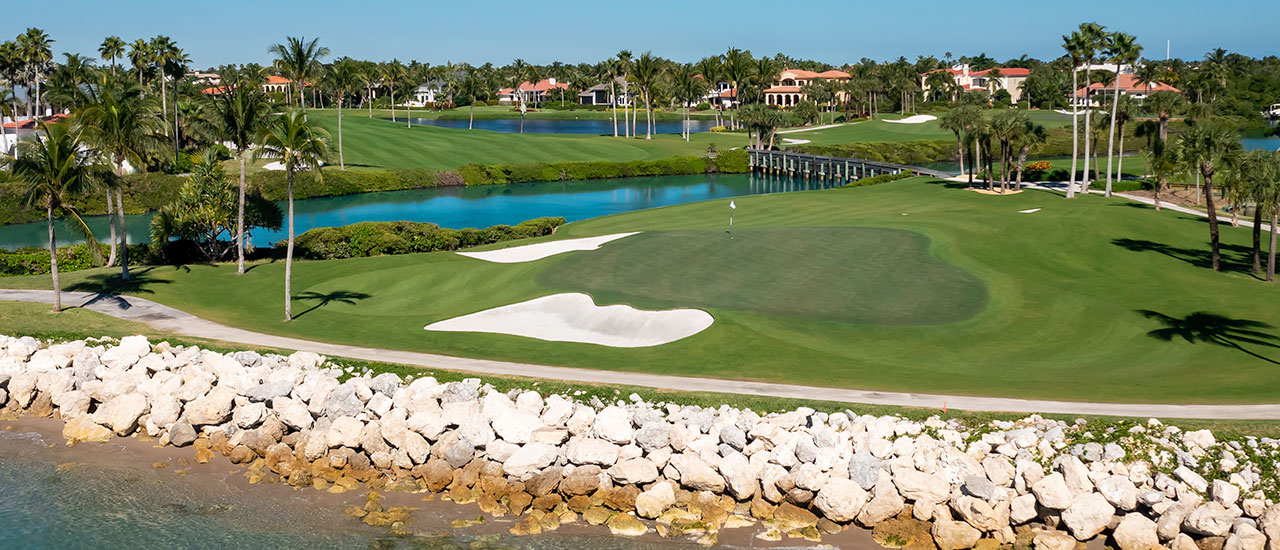 aerial of rocky shoreline at sailfish point's golf course in stuart florida