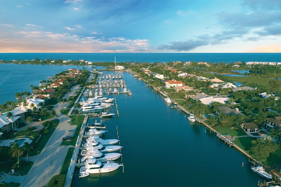 aerial of the Florida Club Marina - Sailfish Point