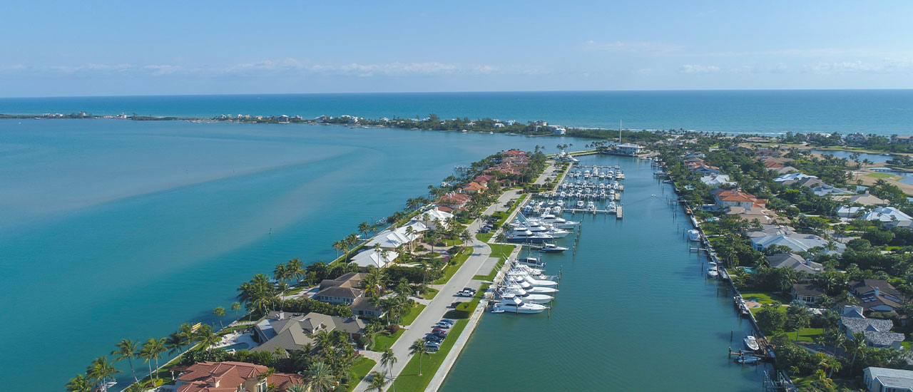 aerial of Sailfish Point with docks